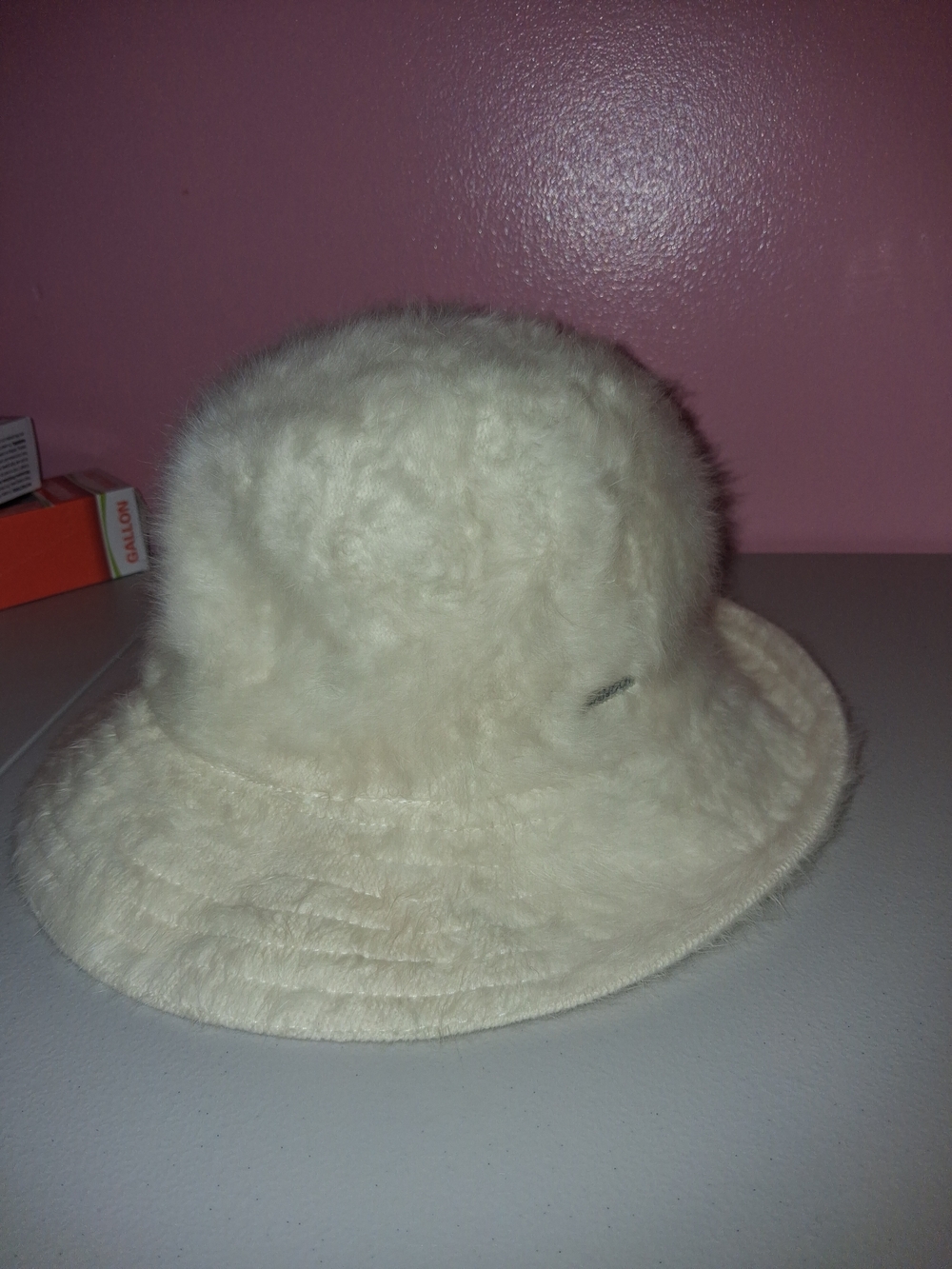 Kangol Blue Furgora Fuzzy Bucket Hat - Cream/Off-White - Size Small